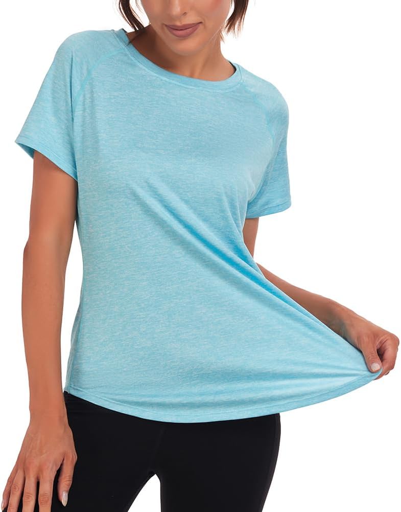 Detalle de Jlowesun Sport-Shirt Damen – kurzärmelig, feuchtigkeitsableitend, Mesh-Rückendesign, lockere Passform