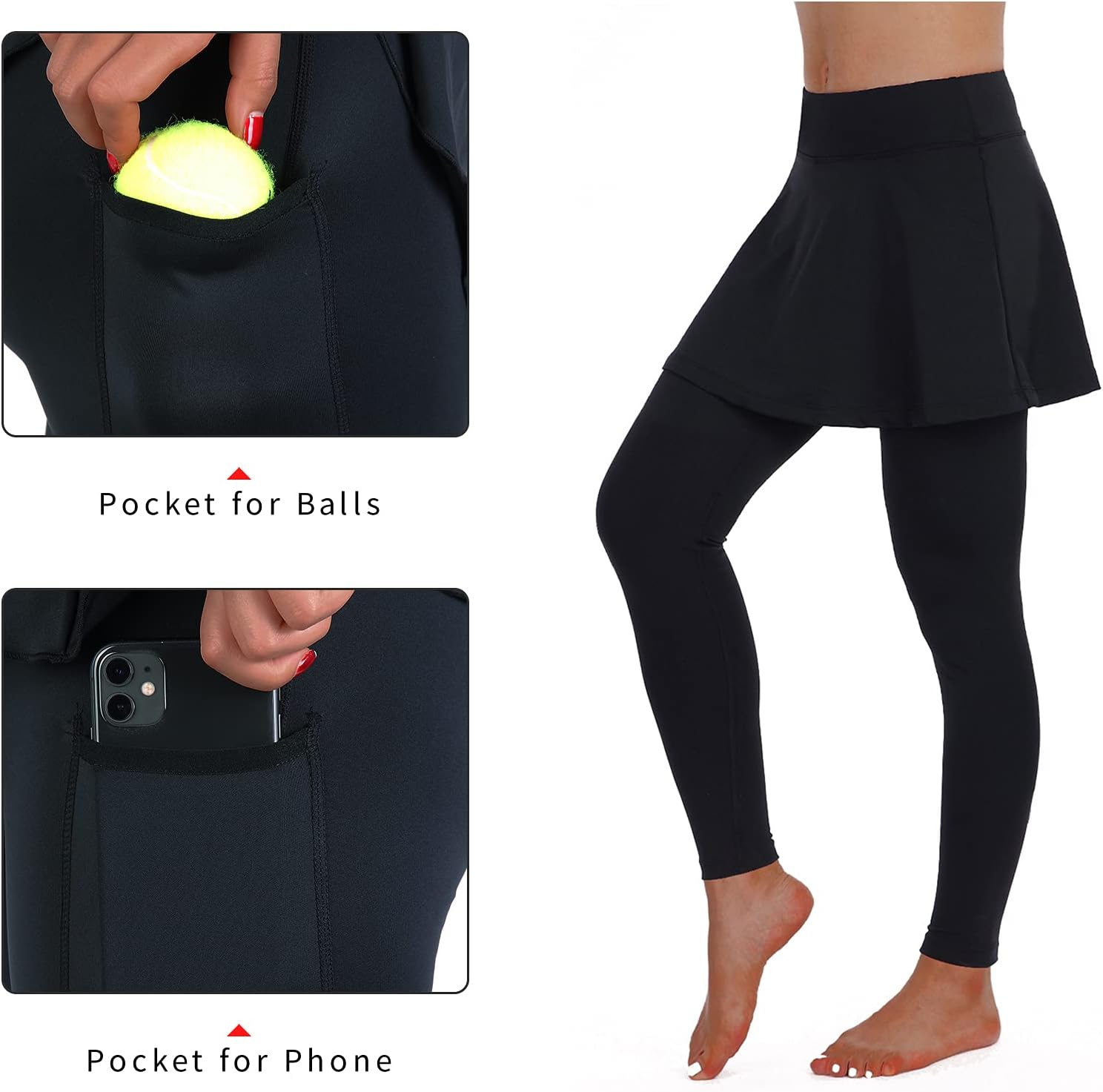 Detalle 2 de ANIVIVO Skirted Legging for Women with Skirt & Pockets – Black yoga, tennis, and fitness leggings