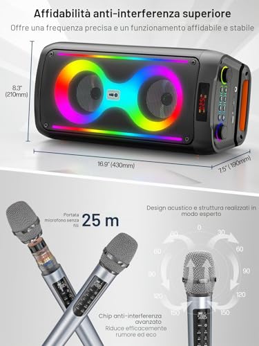 Detalle de Macchina karaoke JAPOUCA: altoparlante Bluetooth portatile con 2 microfoni wireless