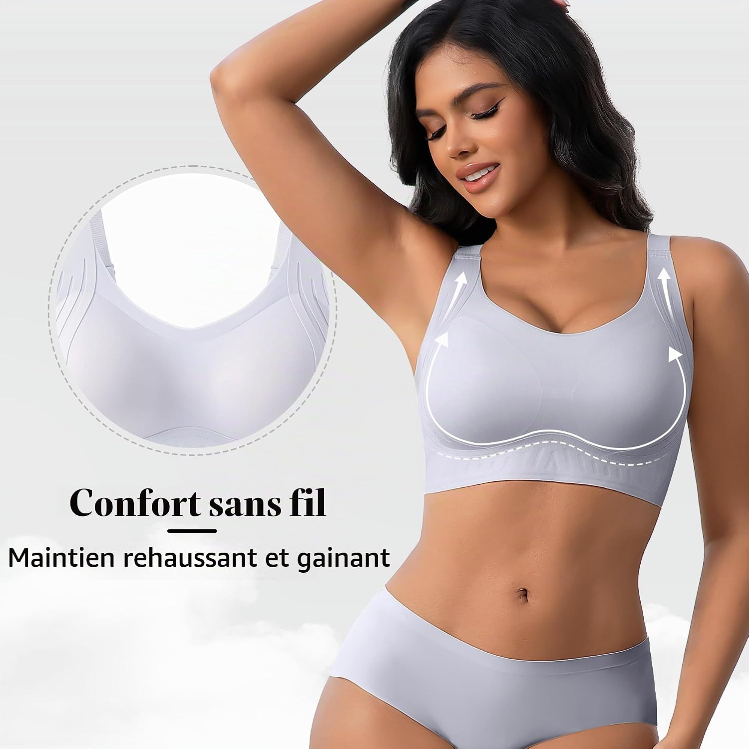 Detalle de Fittingirls draadloze beha met lifting, halfvaste cups en brede antislipbandjes