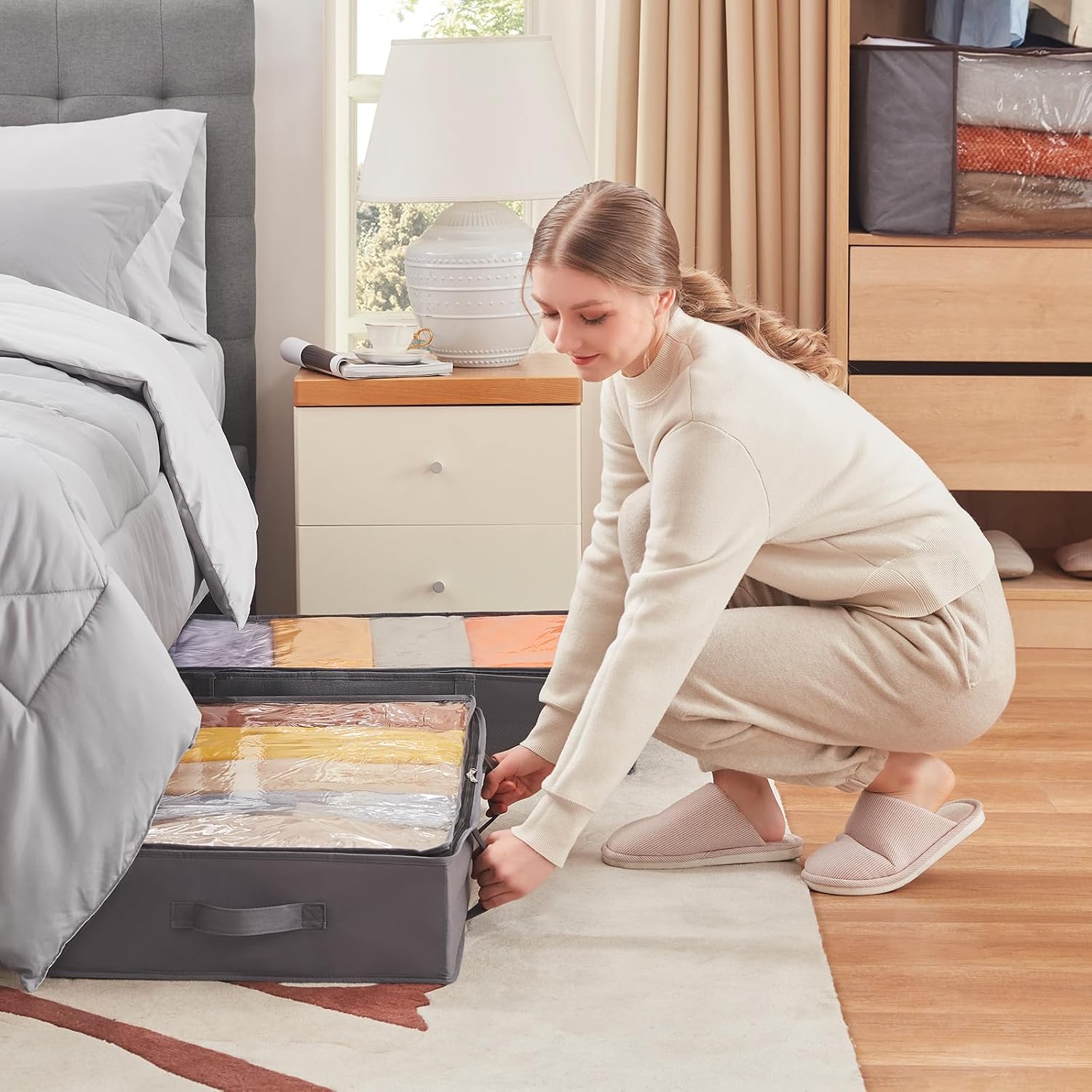 Thumbnail 6 de Lifewit LF230216 opbergzakken onder het bed, 3-pack van 65 liter, grijs