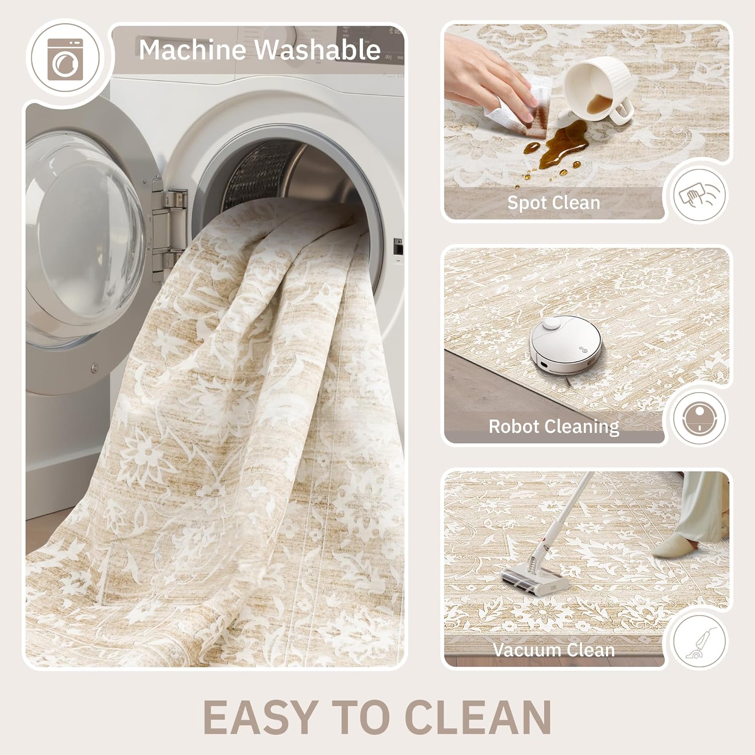 Thumbnail 6 de Soalmost 9x12 Washable Area Rug for Living Room with Non-Slip Backing
