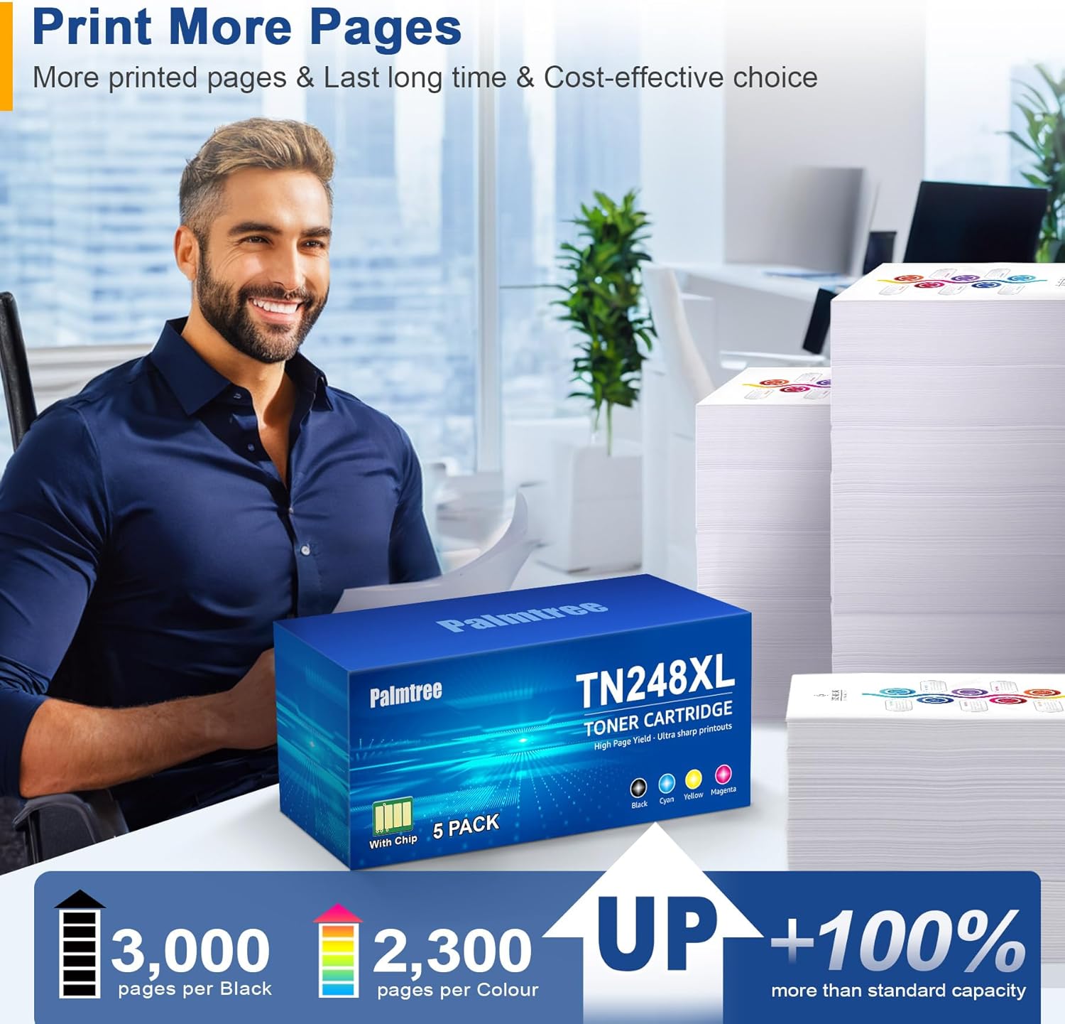 Thumbnail 4 de Palmtree TN248XL TN248 Toner Cartridges – 5-pack CMYK for Brother HL-L3220CDW, MFC-L3740CDW and more (TN248CMYK Value Pack)