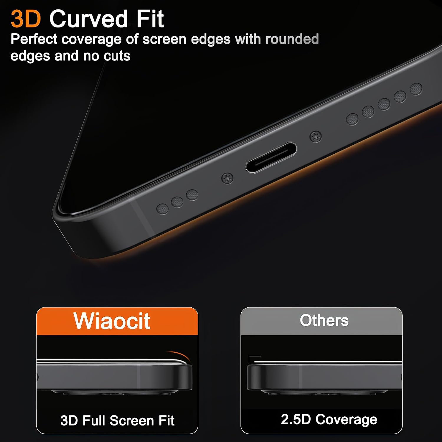 Detalle de Wiaocit iPhone 15 Pro Max Tempered Glass Privacy Screen Protector, 3-Pack