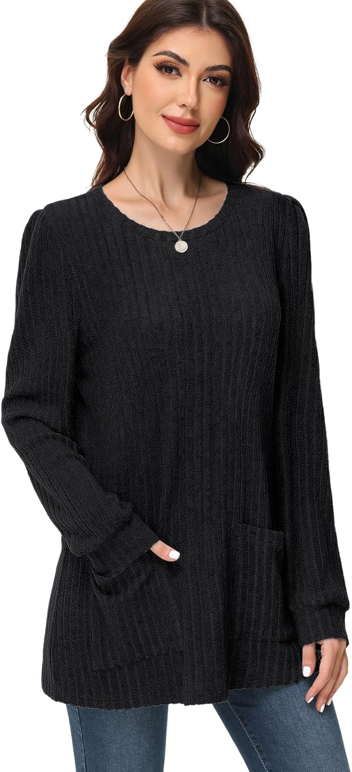 Thumbnail 2 de Tanmolo Damen leichter Pullover mit Rundhals und Taschen – Strickpullover als Tunika für Herbst & Winter