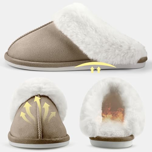 Detalle 2 de RUVVDR Chaussons d’hiver mixtes kaki en faux daim, doublure chaude