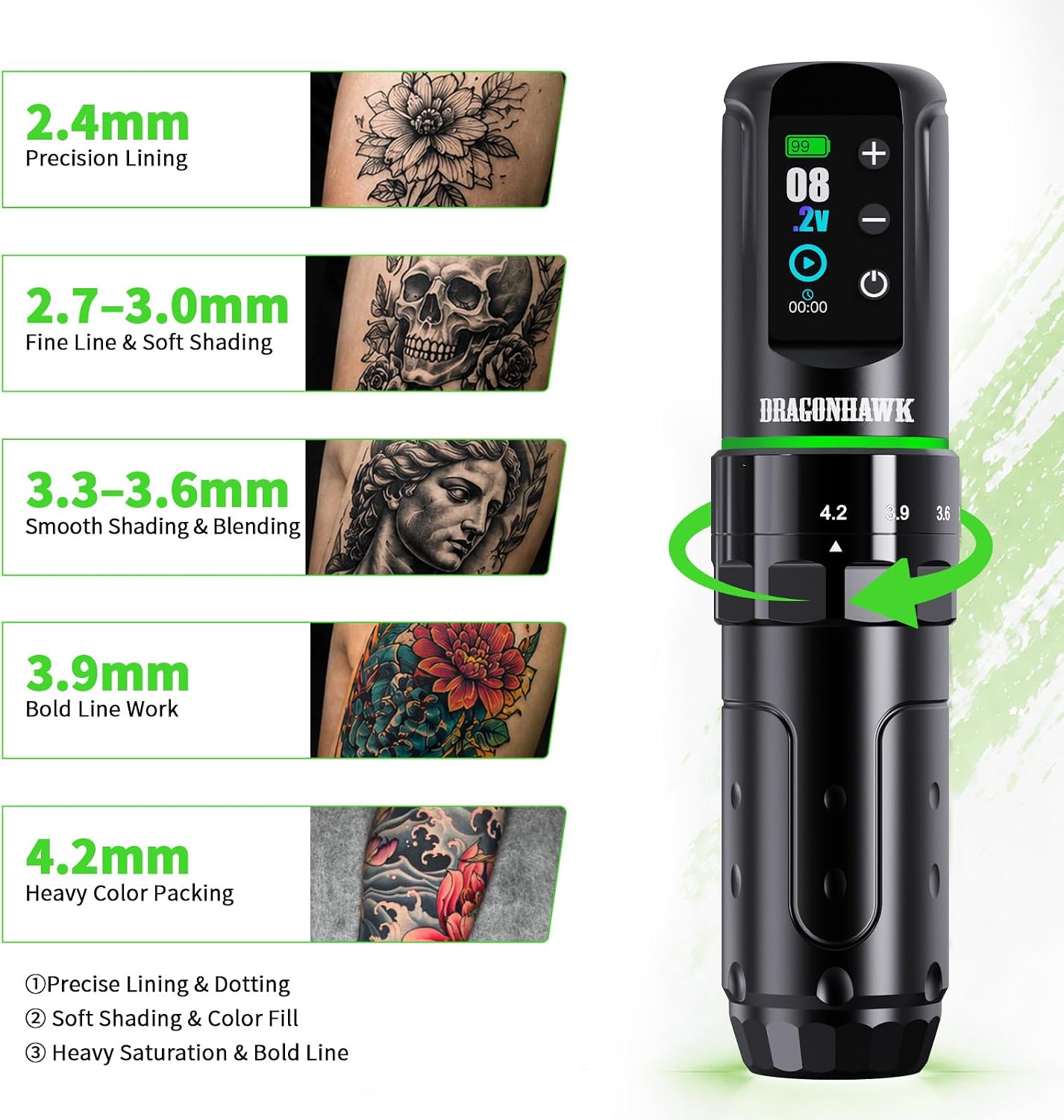 Thumbnail 1 de Dragonhawk L3 Kit: Macchinetta per Tatuaggi Senza Fili con 7 Corse Regolabili e 2 Batterie 2000mAh