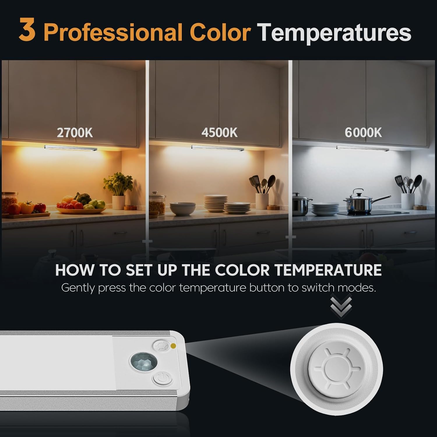 Thumbnail 1 de Motion Sensor Under Cupboard Kitchen Lights 25CM (3-Color) – 3 Pack
