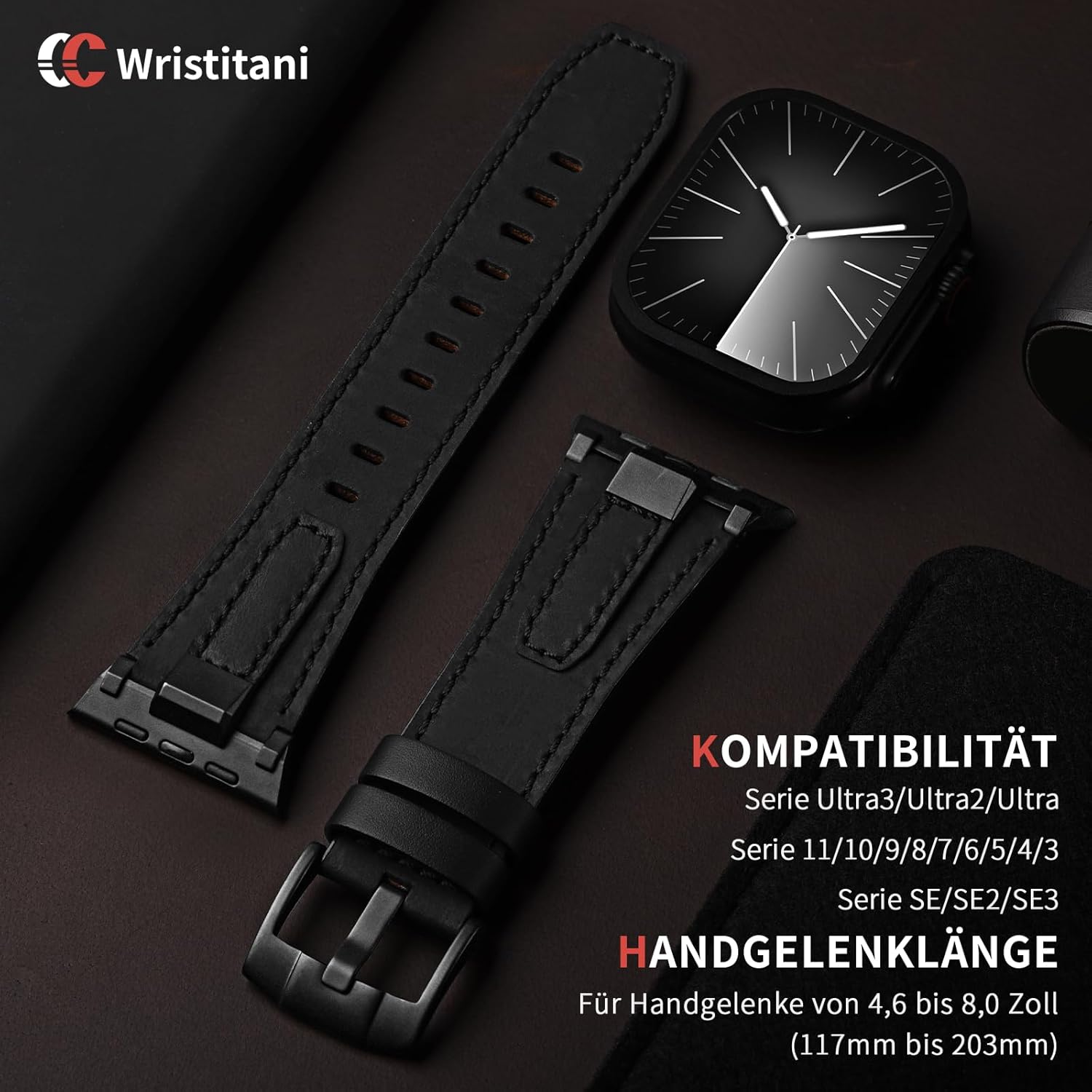Thumbnail 4 de Wristitani Lederarmband für Apple Watch (49/46/45/44/42 mm) – echtes Leder mit Metall-Connector