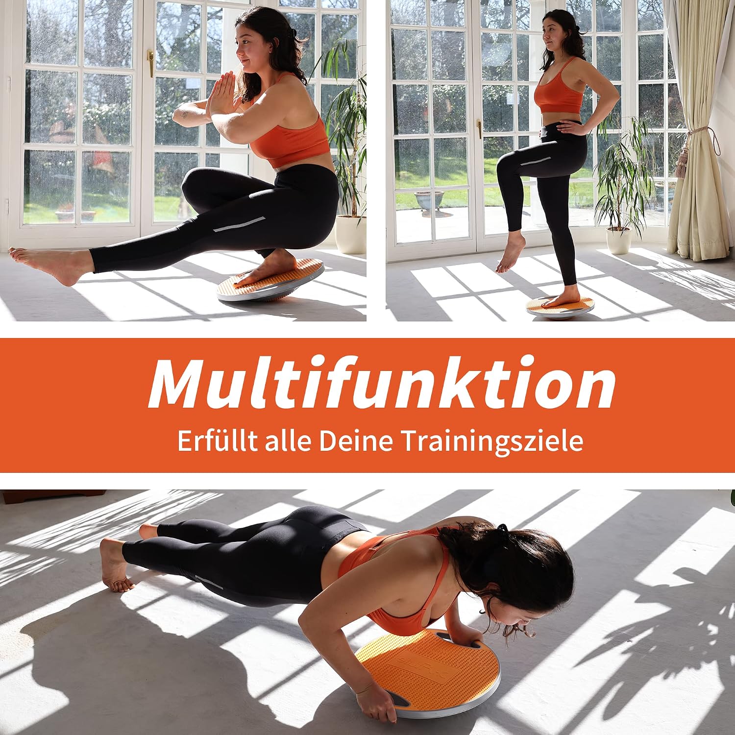 Detalle de DH FitLife Balance Board – Großes Wackelbrett mit Griffen, Ø 42 cm, max. 200 kg