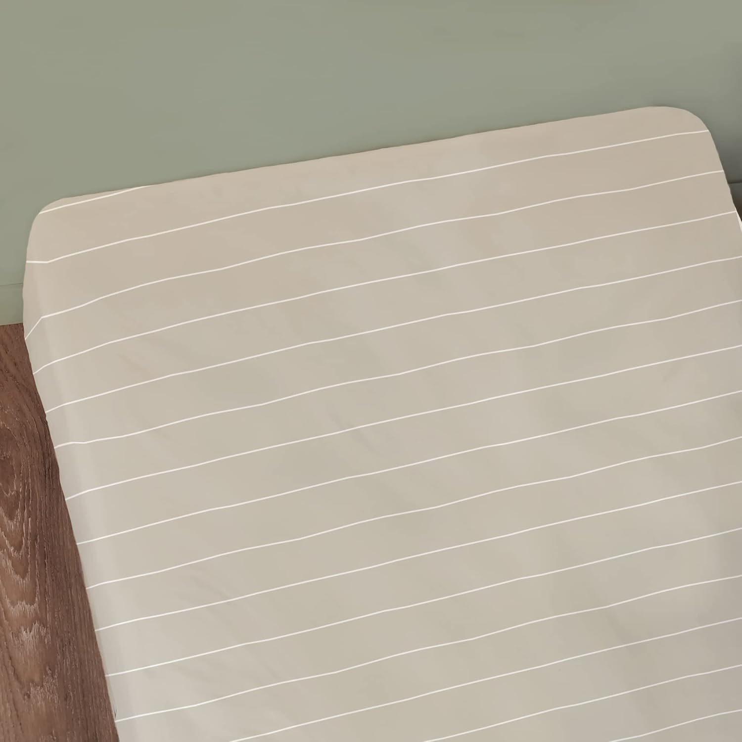 Thumbnail 1 de Matière Naturelle MATT & ROSE Drap housse 90x190 cm Stripes en 100% coton (Oeko-TEX) – Greige