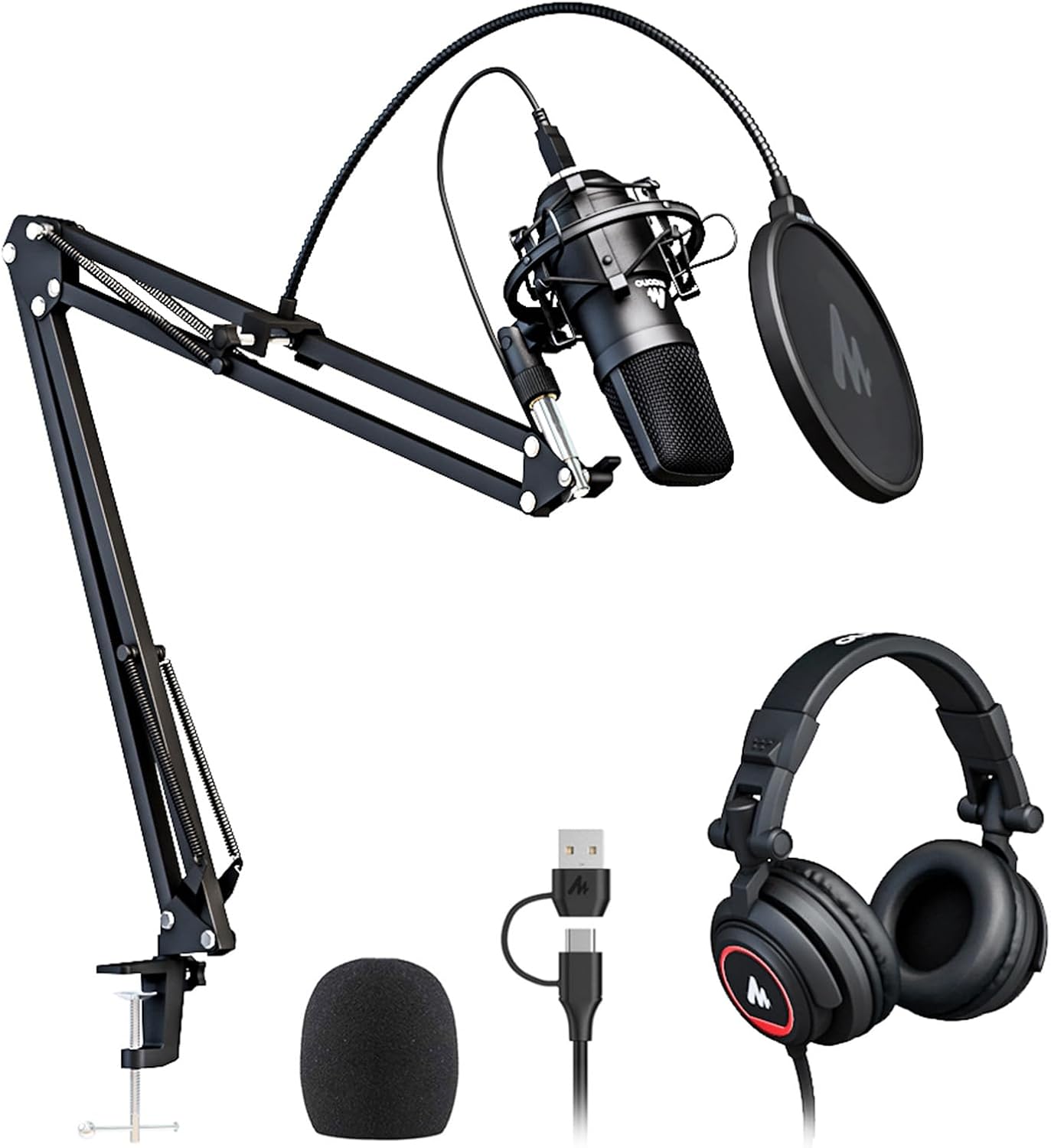 Detalle de MAONO AU-A04H USB Condenser Microphone Kit with Headphones, 192kHz/24-bit