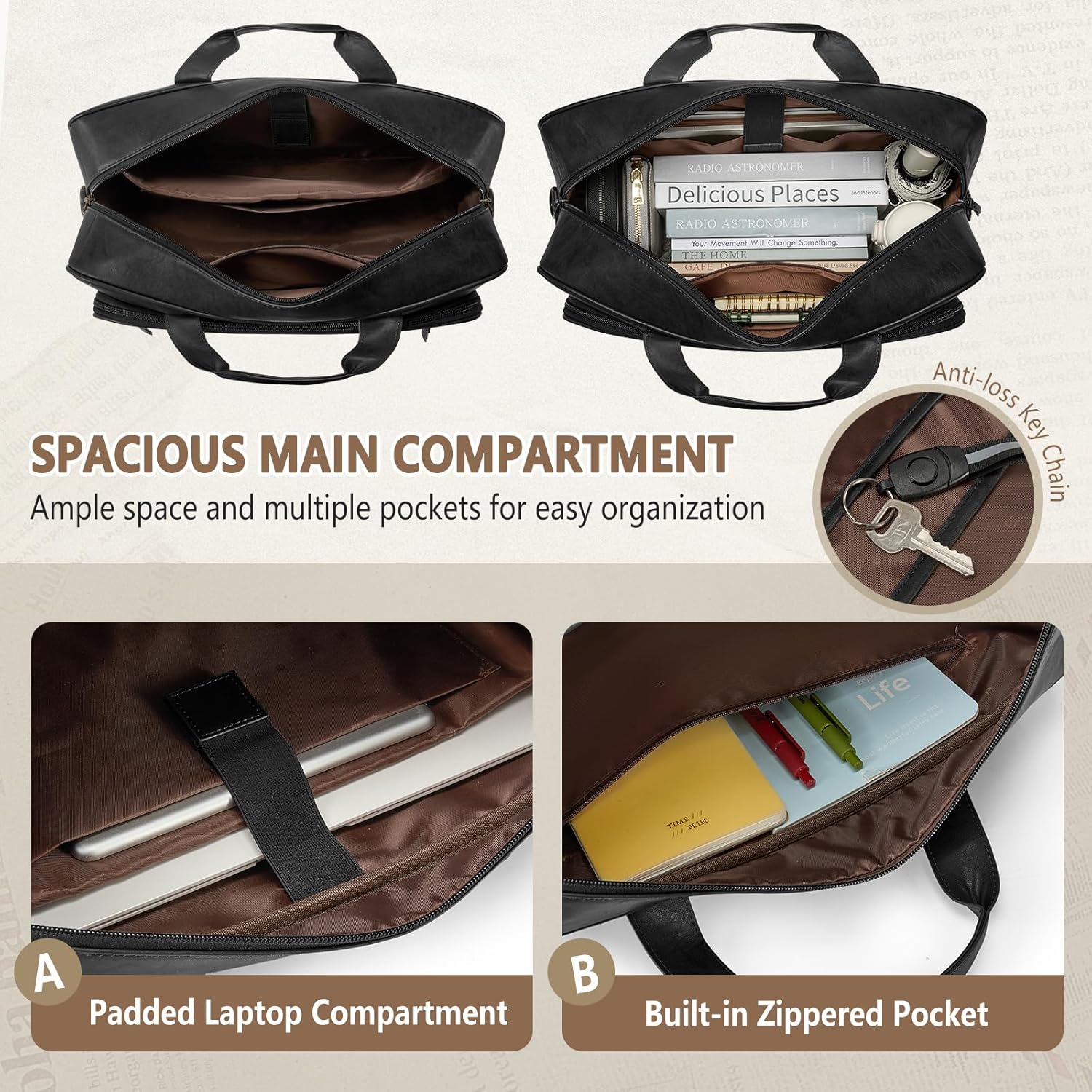 Thumbnail 2 de RAINSMORE 16-Inch Laptop Bag for Men – Waterproof PU Leather Satchel Briefcase