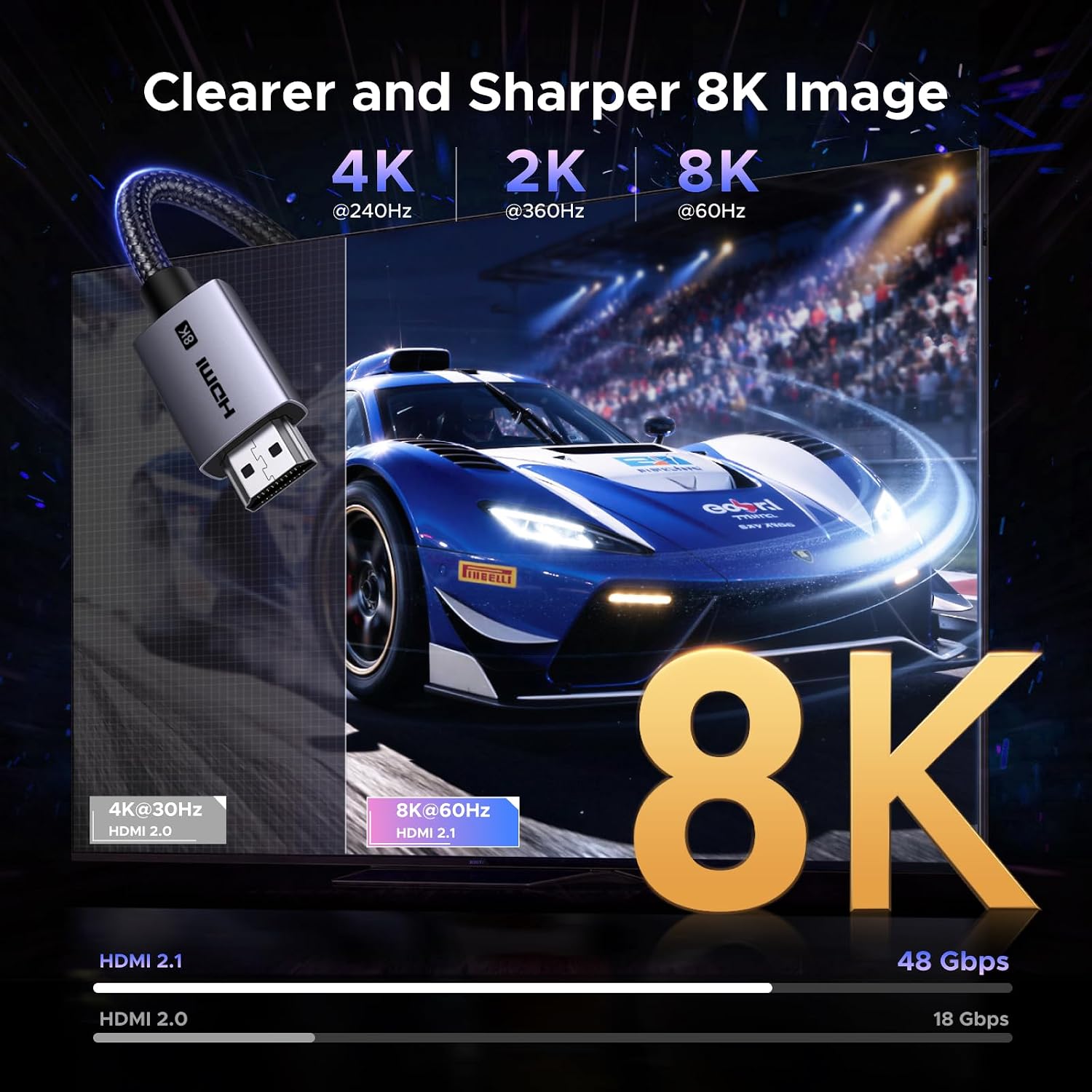 Thumbnail 1 de UGREEN Cavo di Prolunga HDMI 2.1 8K/60Hz, 4K/240Hz – Maschio-Femmina, 1 m, 48 Gbps, HDR, eARC, Dolby Atmos