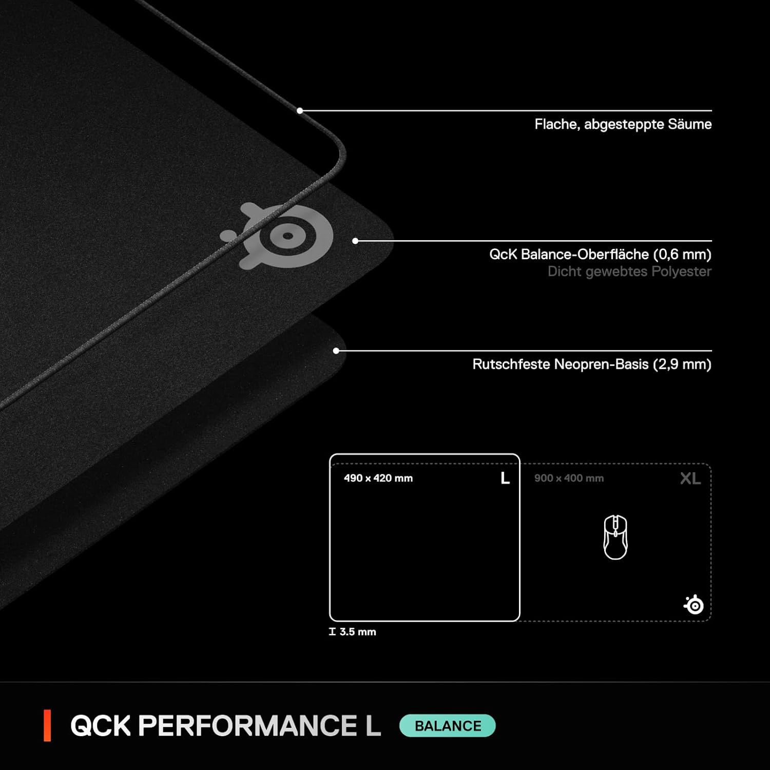 Thumbnail 6 de SteelSeries QcK L Performance Balance Gaming-Mauspad (490 x 420 mm) für gleichmäßiges Gleiten