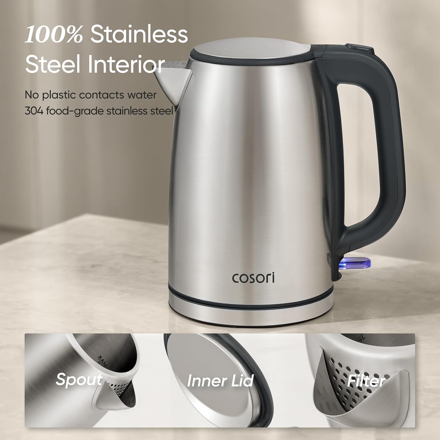 Detalle de Cosori CEK-S152-VCA Electric Kettle, 1.7 L Stainless Steel, 1500 W