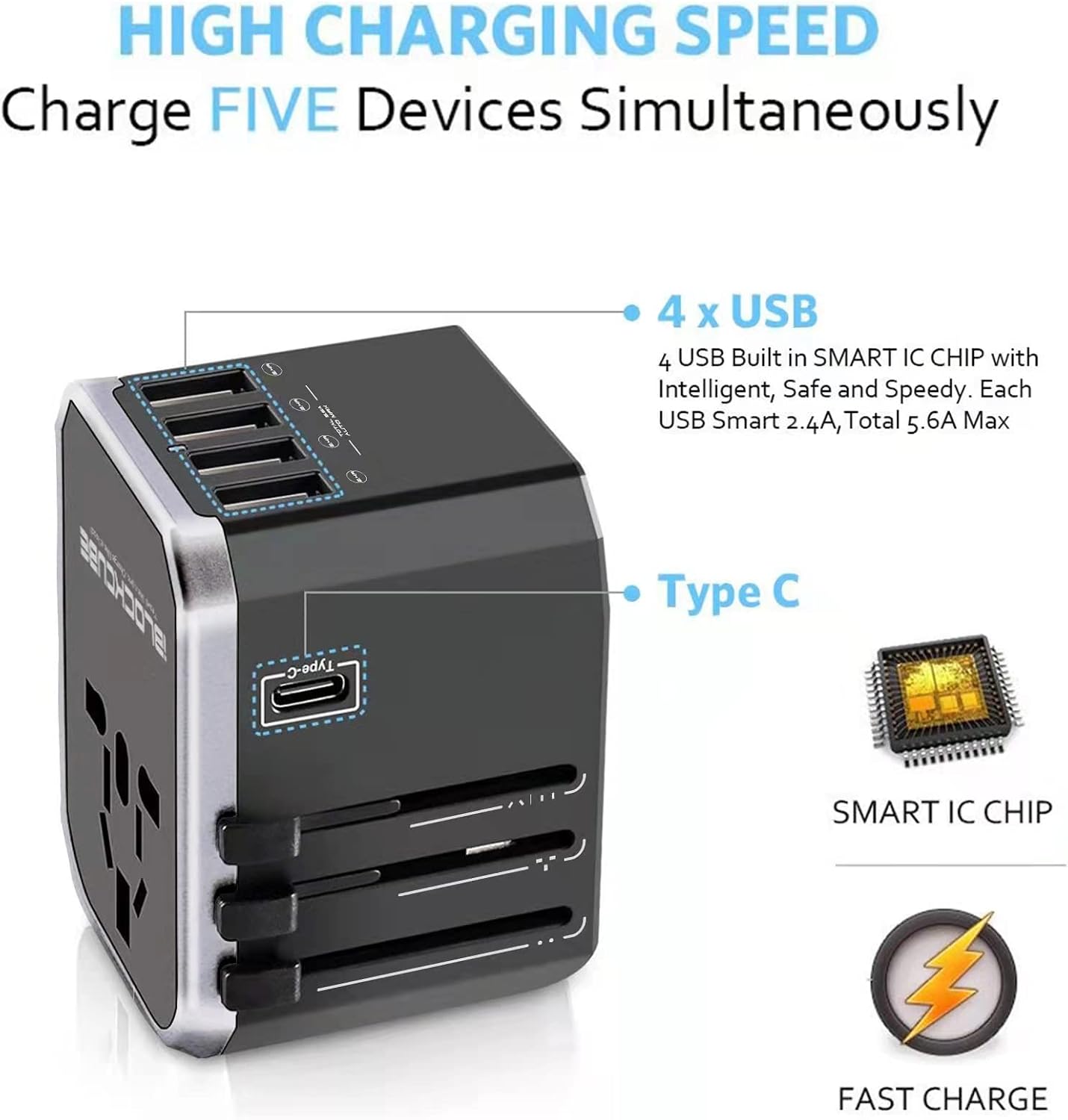 Thumbnail 1 de iBlockCube Universal Travel Adapter with 5 USB