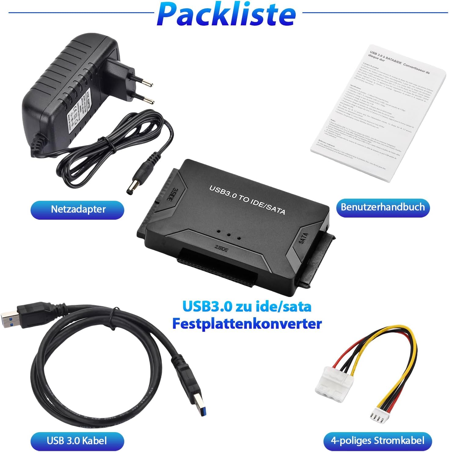 Thumbnail 6 de Amtake USB 3.0 zu IDE/SATA Festplatten Adapter – Vielseitiger Docking-Konverter mit 12V Netzteil