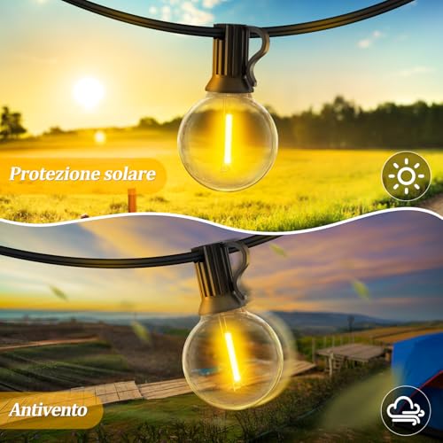 Detalle de Warlisou Catena Luminosa Esterno Dimmerabile 20 m con Telecomando IP44 – Bianco Caldo