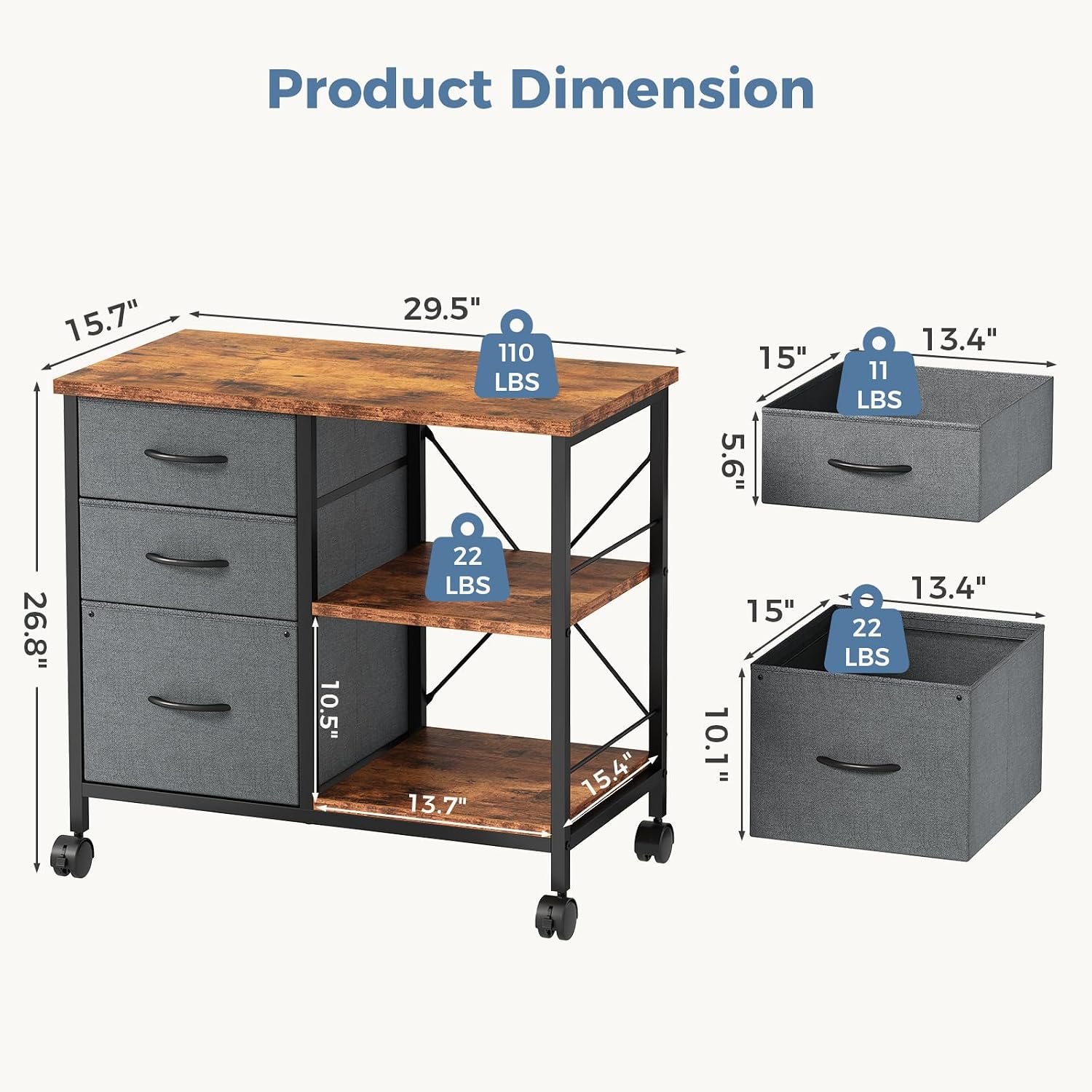 Thumbnail 2 de DUMOS Mobile File Cabinet, 3-Drawer