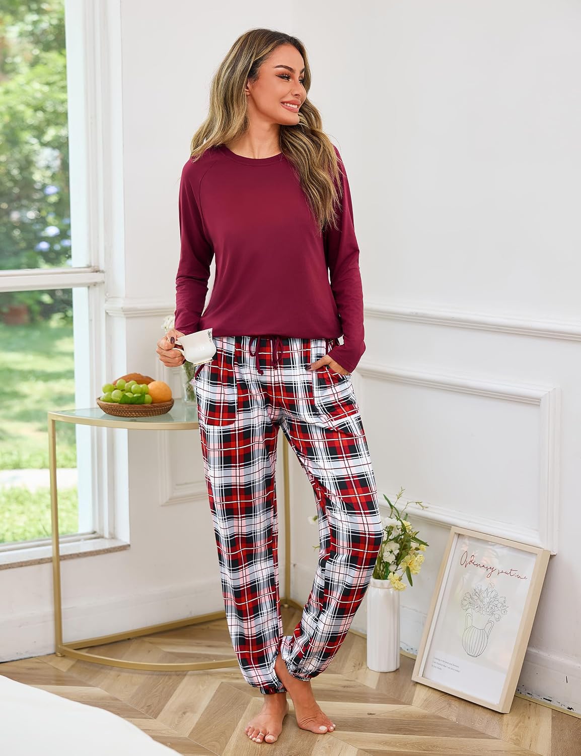 Detalle de Uniexcosm Chemise de Nuit Femme en Coton Manches Longues – Pyjama Rayoné Hiver