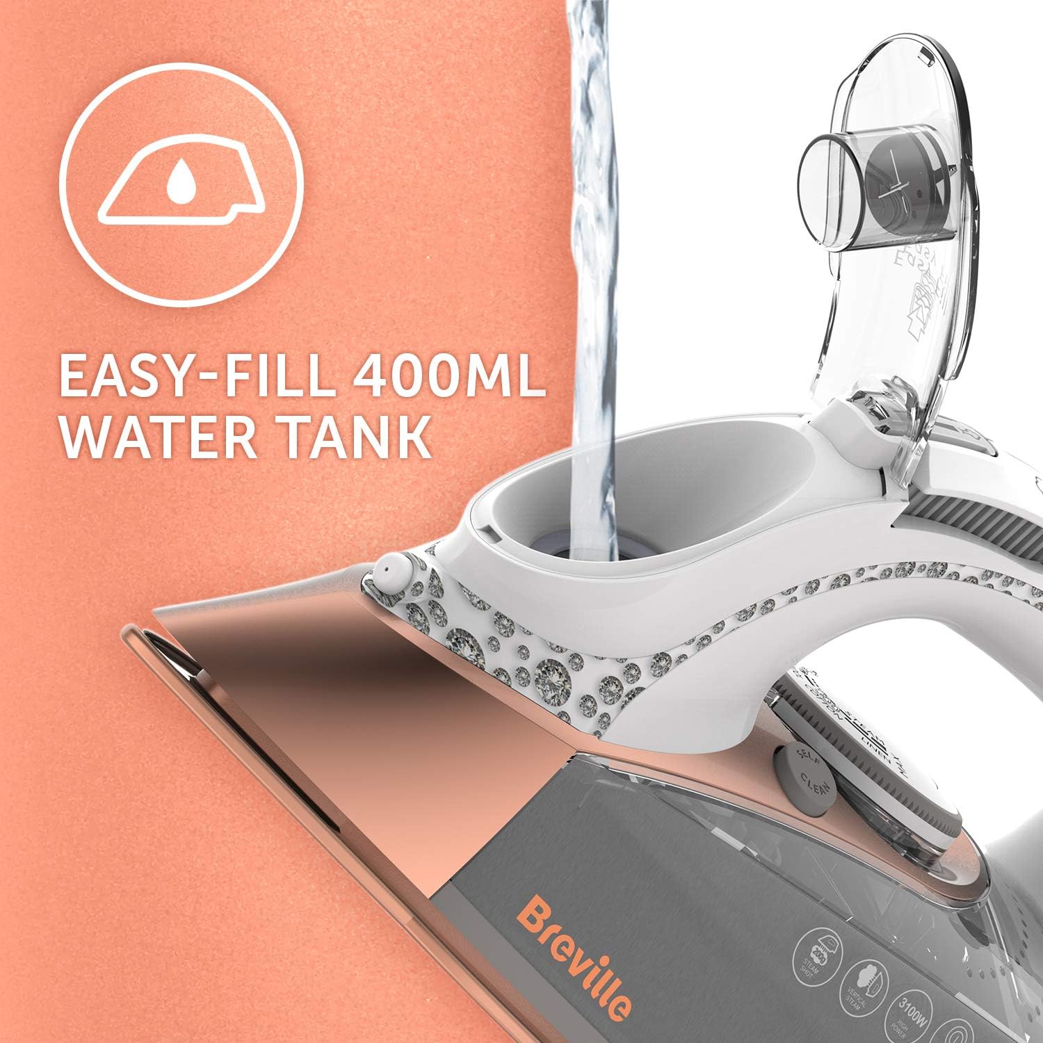 Detalle de Breville DiamondXpress steam iron (VIN401) with diamond ceramic soleplate, 3100 W & 200g steam shot
