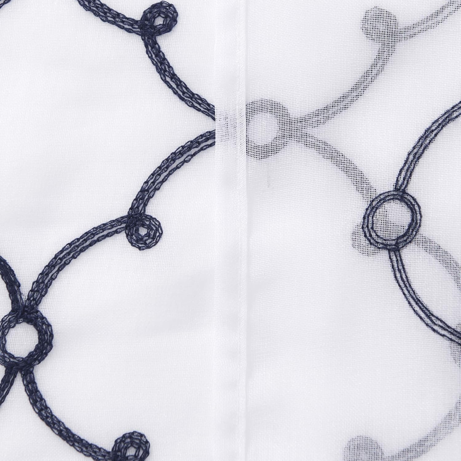 Thumbnail 4 de Deconovo navy blue eyelet faux linen voile curtains with diamond embroidery (55 x 69 drop, 1 pair)