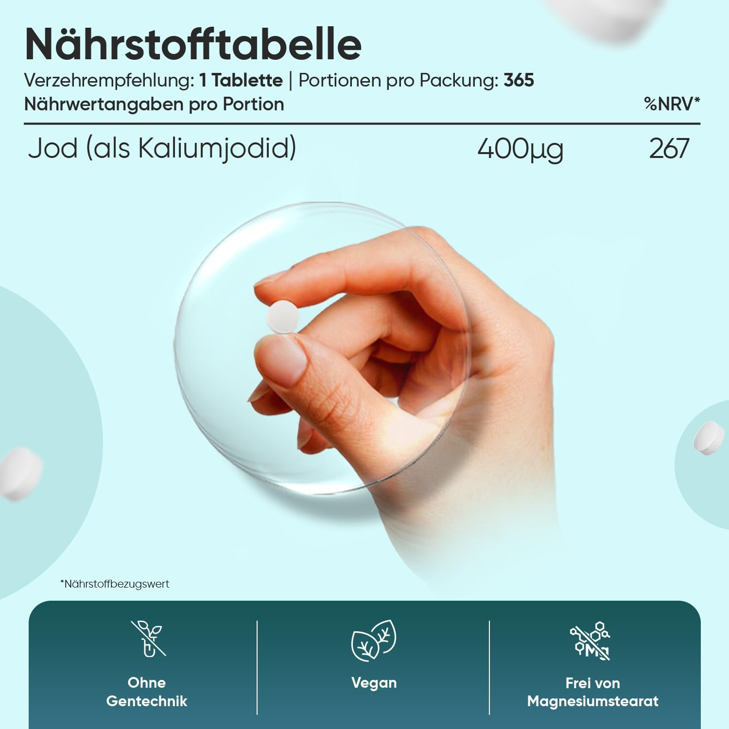 Detalle de WeightWorld Jod Tabletten 400 µg – 365 vegane Tabletten, 1 Jahresvorrat