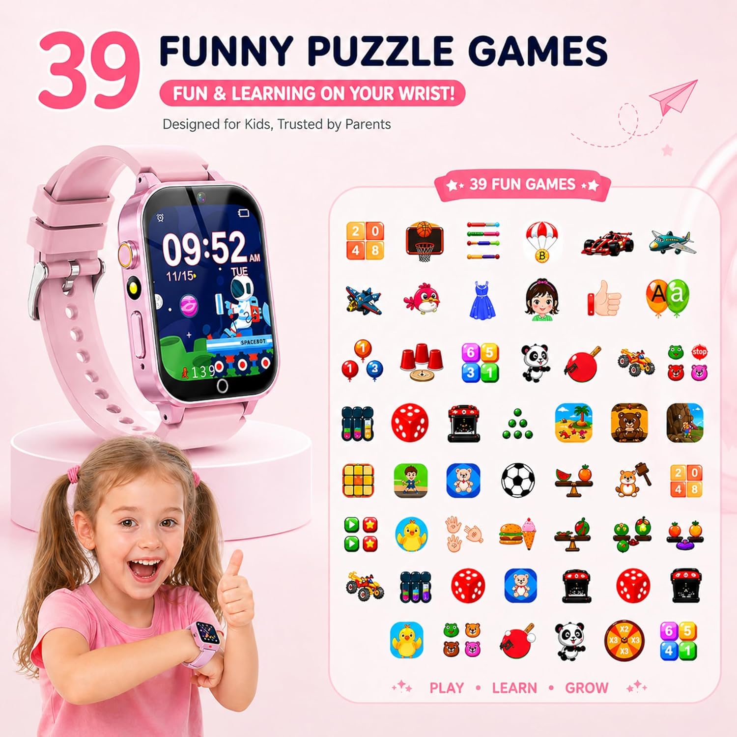 Detalle de YEDASAH Montre Connectée Enfant 39 Jeux – HD Caméra, Musique MP3, Anglais et Livres Audio, Podomètre, Mode École, Réveil et Chronomètre