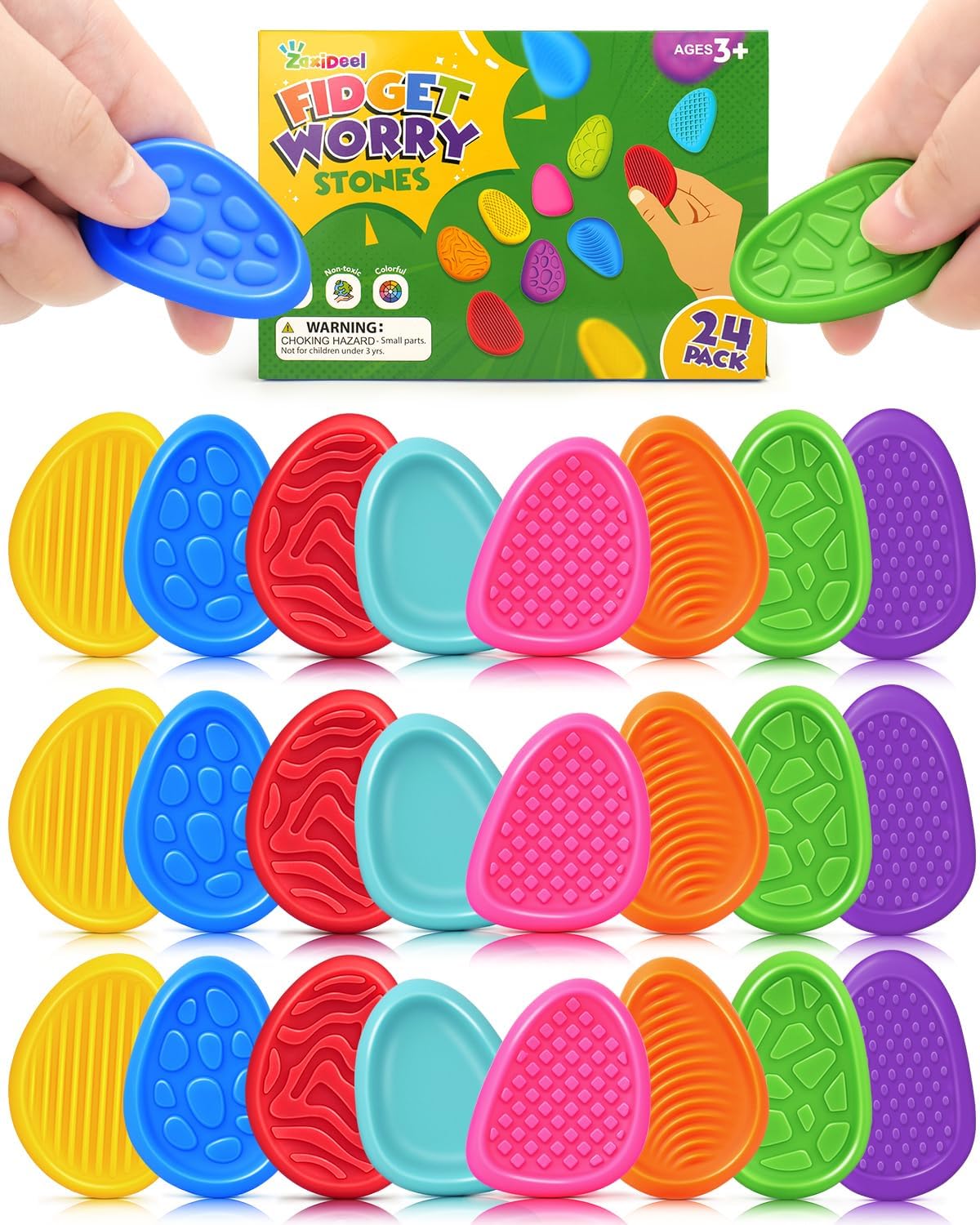Detalle de ZaxiDeel 24-Pack Silicone Sensory Fidget Stones, Textured and Multicolour