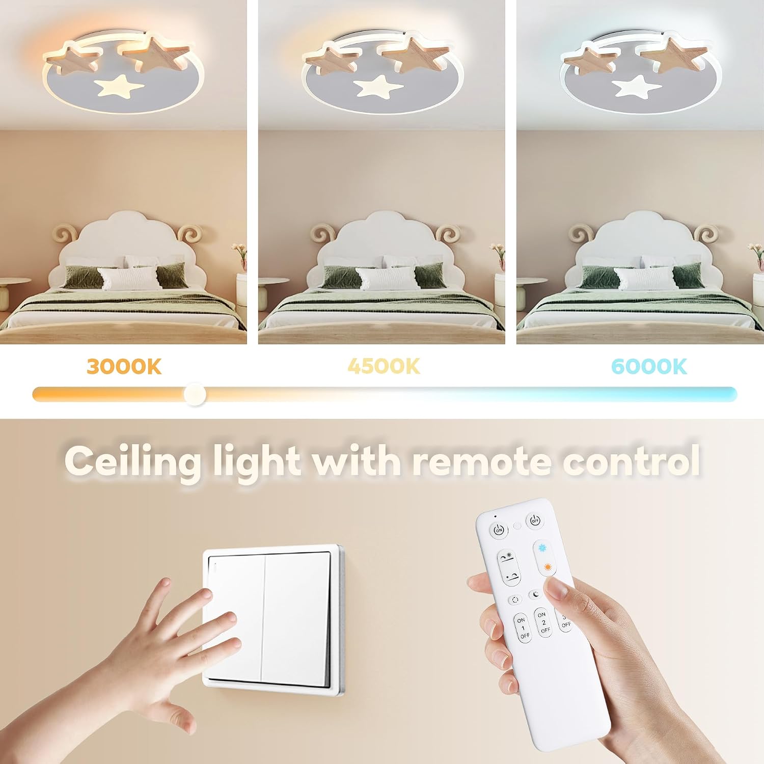 Detalle 2 de YUEEU 32CM 3000K - 6000K led-plafondlamp in stervorm, dimbaar met afstandsbediening