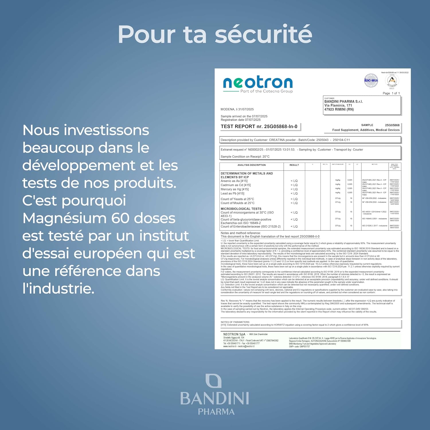 Detalle de Bandini® Magnésium en Poudre 300 g – Source de Citrate de Magnésium, sans OGM