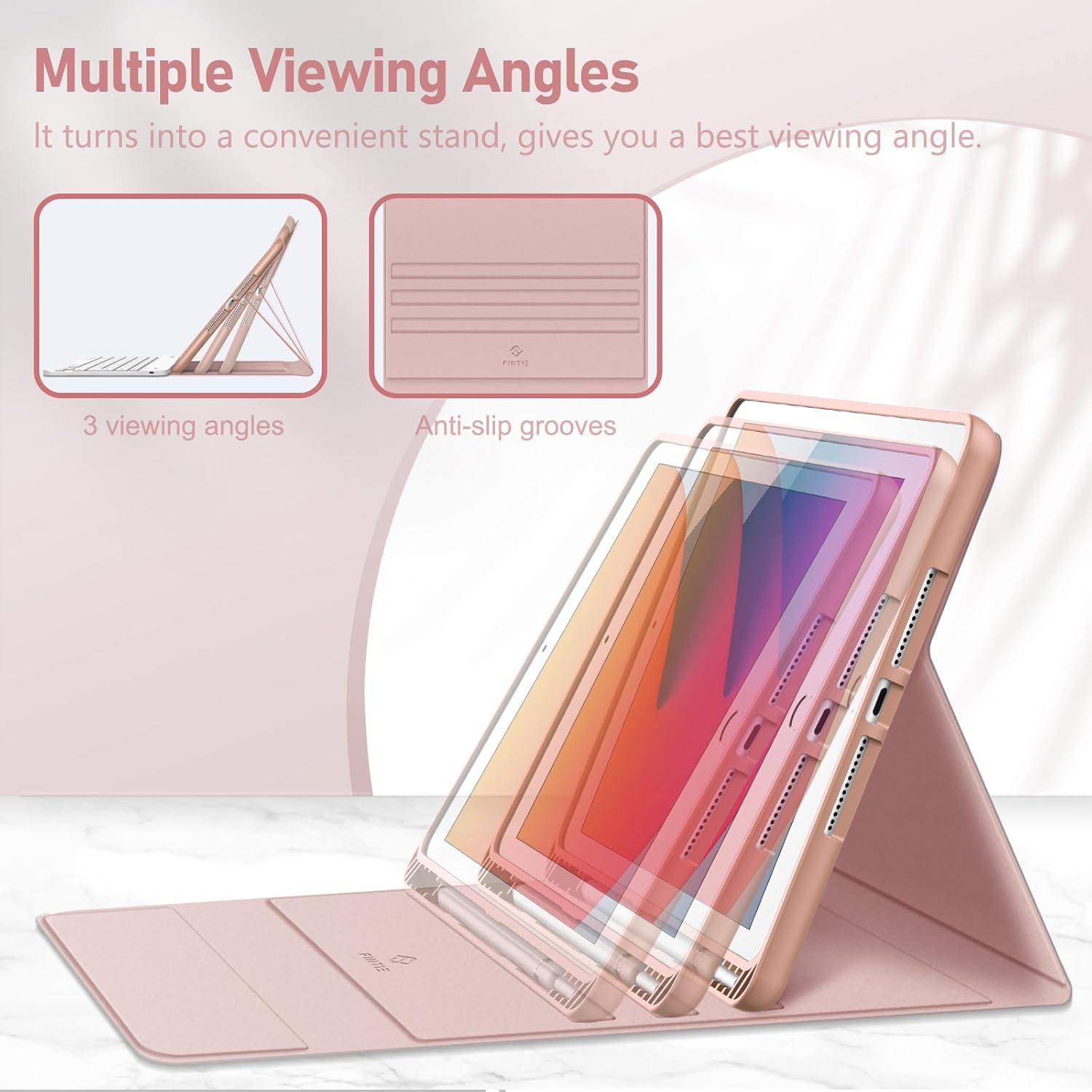 Thumbnail 6 de FINTIE Clavier AZERTY sans fil Bluetooth pour iPad 9e/8e/7e génération 10,2 pouces (coque rose, rangement pour stylet)
