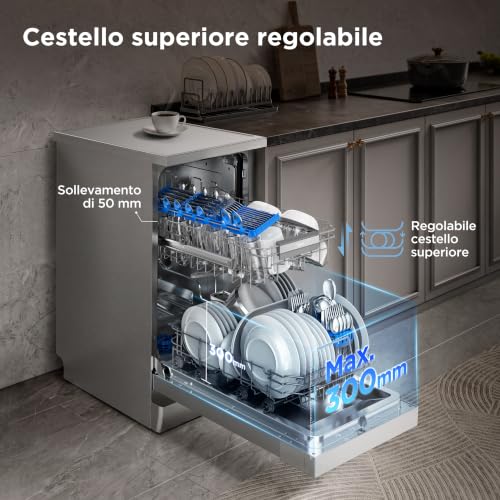 Detalle de Midea MFD45S200X.1-IT: lavastoviglie slim da 10 coperti con 8 programmi e lavaggio a basso consumo