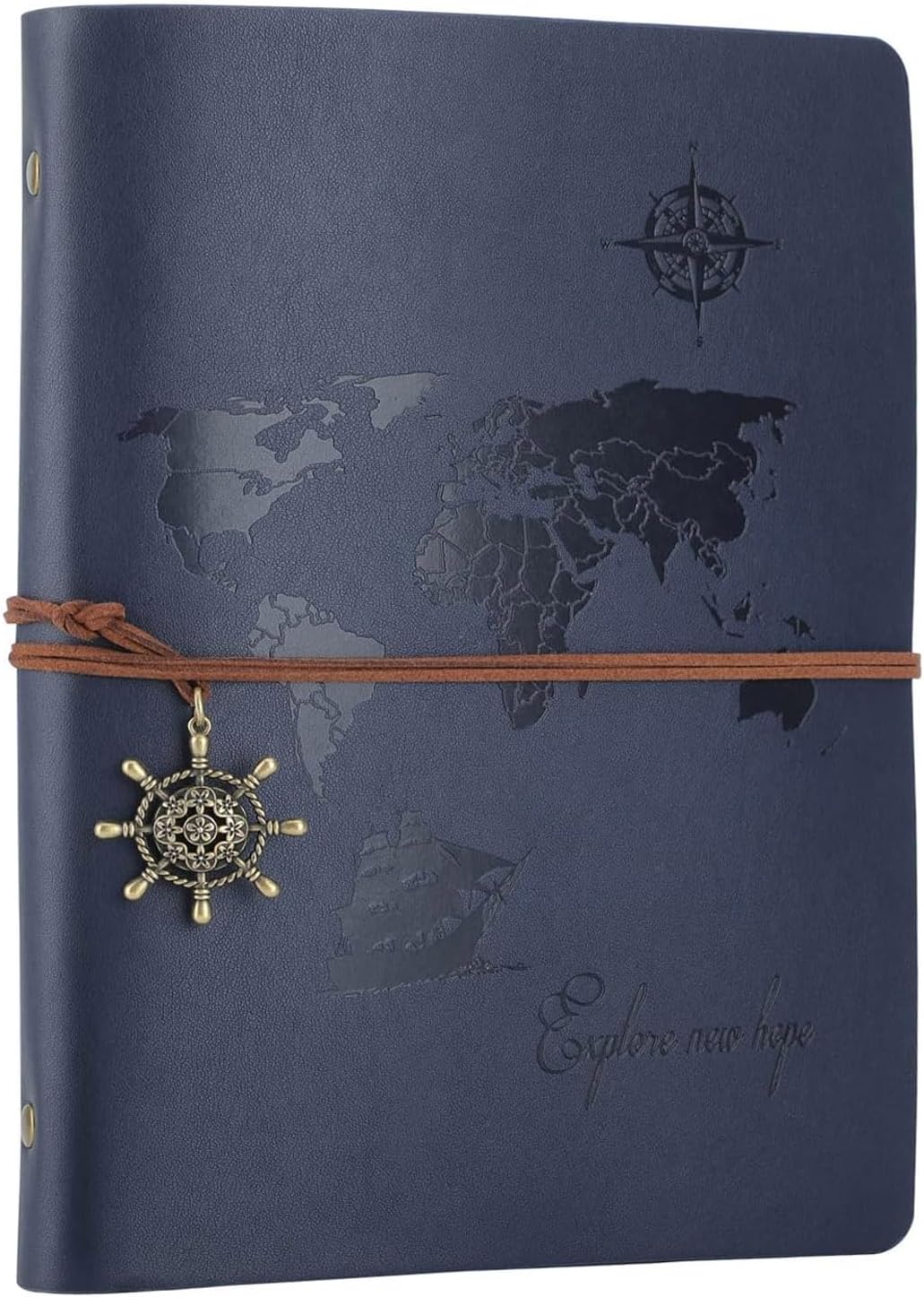 Detalle de Aomiduo Weltkarte Notizbuch 200 Seiten – Nachfüllbar, A5, PU-Leder, 6 Metallringe