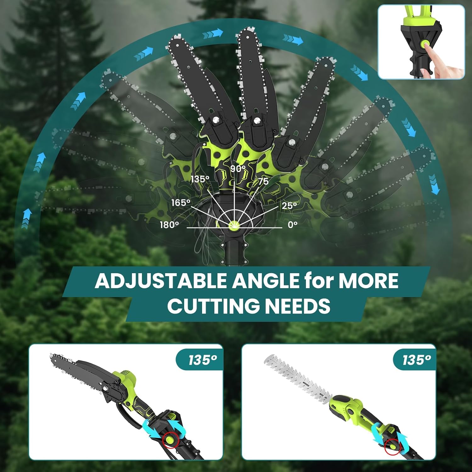 Detalle de Cordless Pole Hedge Trimmer & Chainsaw Set with 2x 4.0Ah Batteries and 7.05ft Extension Pole