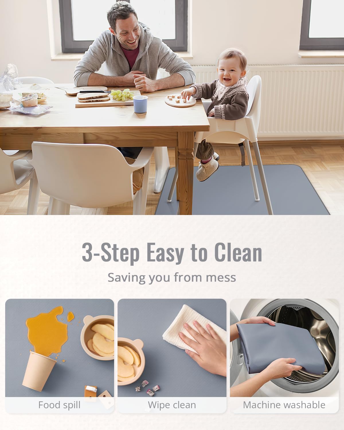 Thumbnail 4 de Blissful Diary Baby Splat Mat for Under High Chair (wipeable, waterproof, anti-slip) in Grey