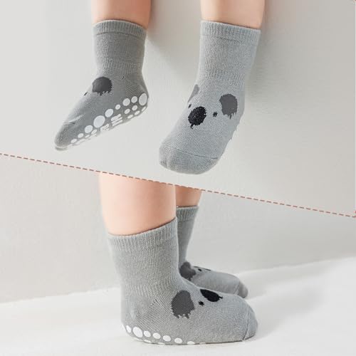 Detalle 2 de SockWaddles Chaussettes antidérapantes bébé, lot de 5 paires en coton, motif panda, 1-3 mois