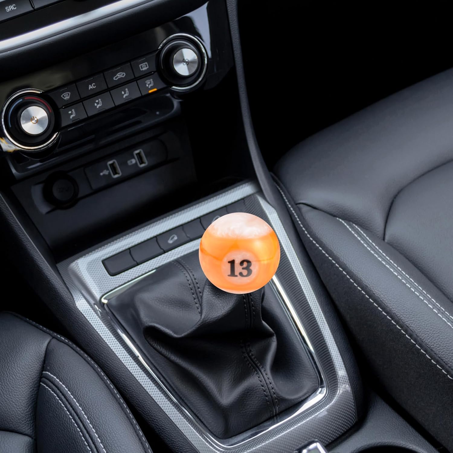Thumbnail 2 de Temzzer Gear Shifter Knob (Billiard Shapes) Resin Shift Stick Lever Handle – White/Orange, 13