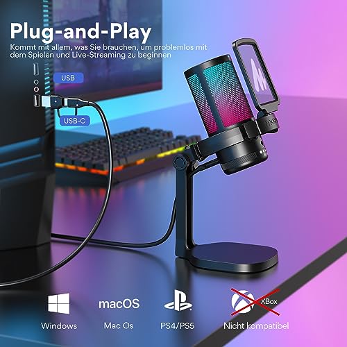 Thumbnail 5 de MAONO Microfono Gaming RGB USB con Cancellazione del Rumore e Controlli Semplici per Streaming e Podcast