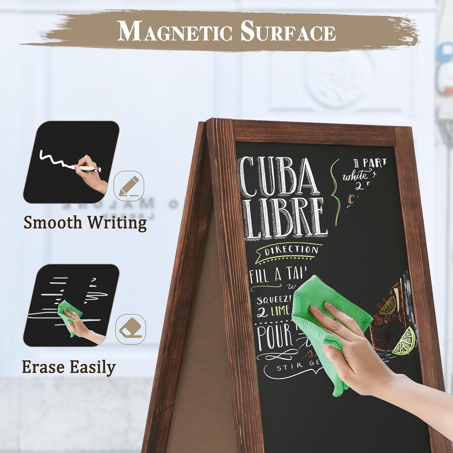 Thumbnail 4 de AMUSIGHT AS-AF4020-BRWN 40" x 20" Double-Sided Magnetic A-Frame Chalkboard