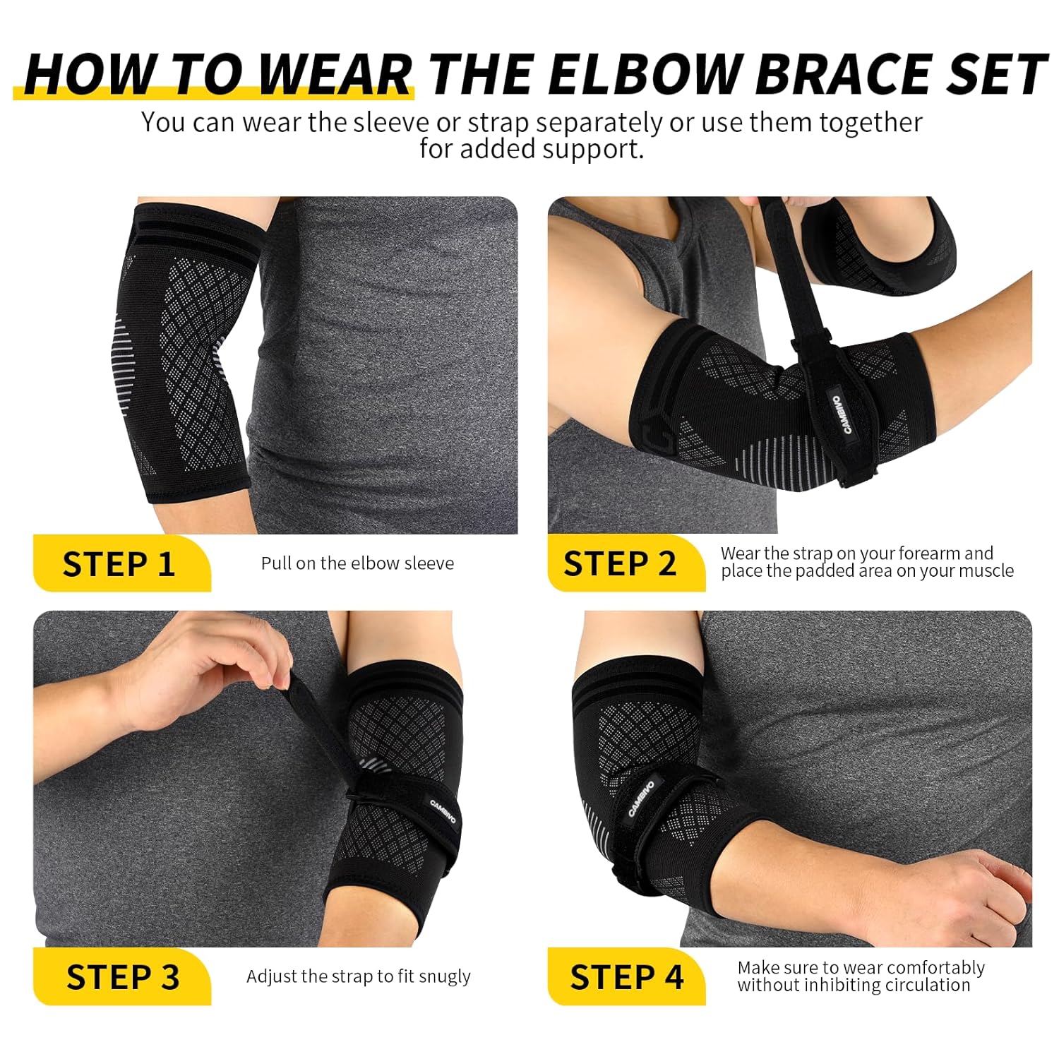 Thumbnail 6 de CAMBIVO EB25 Elbow Brace Set with Compression Sleeves and Adjustable Strap