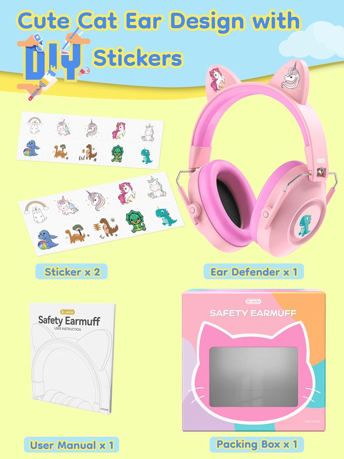 Thumbnail 5 de Dr.meter Casque anti-bruit enfant rose réglable SNR 32 dB (avec cache-oreilles pour dormir/étudier)