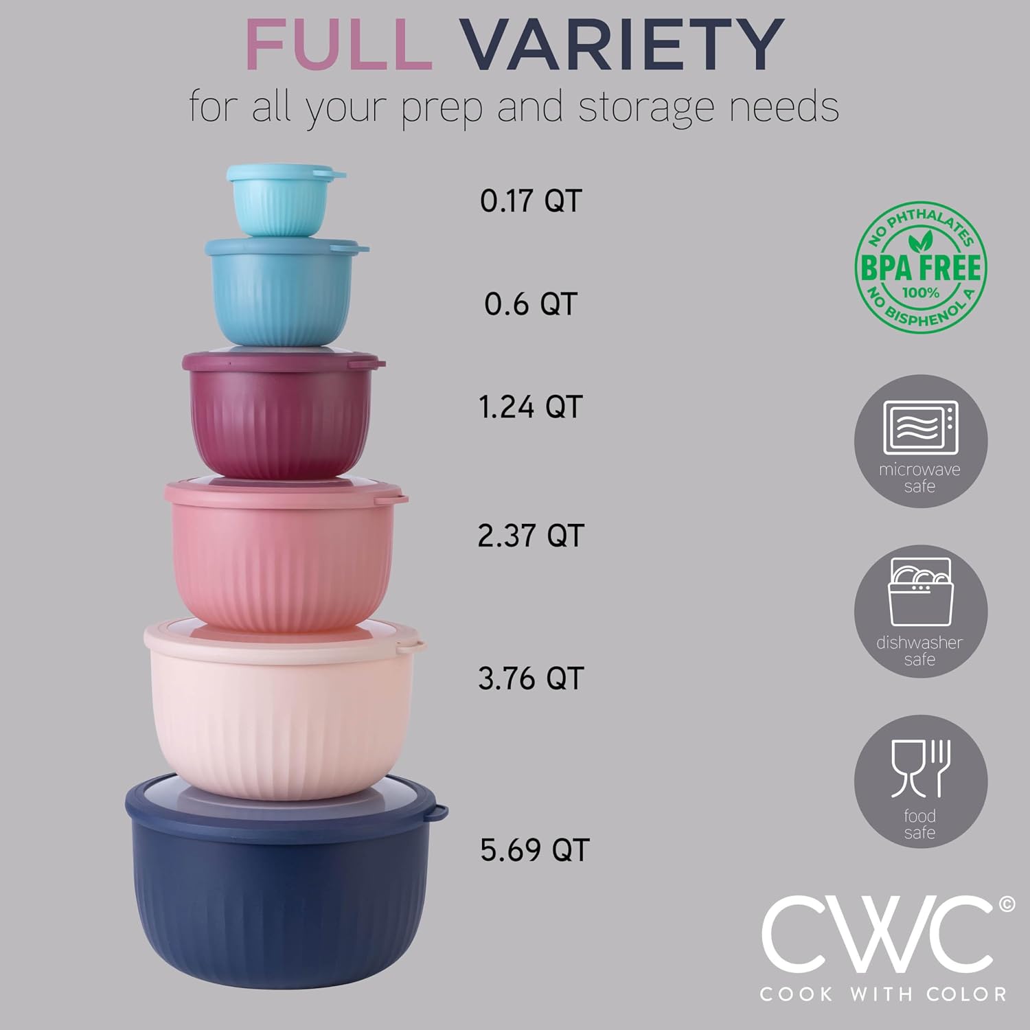 Detalle de COOK WITH COLOR Prep Bowls 12-piece set 🥣
