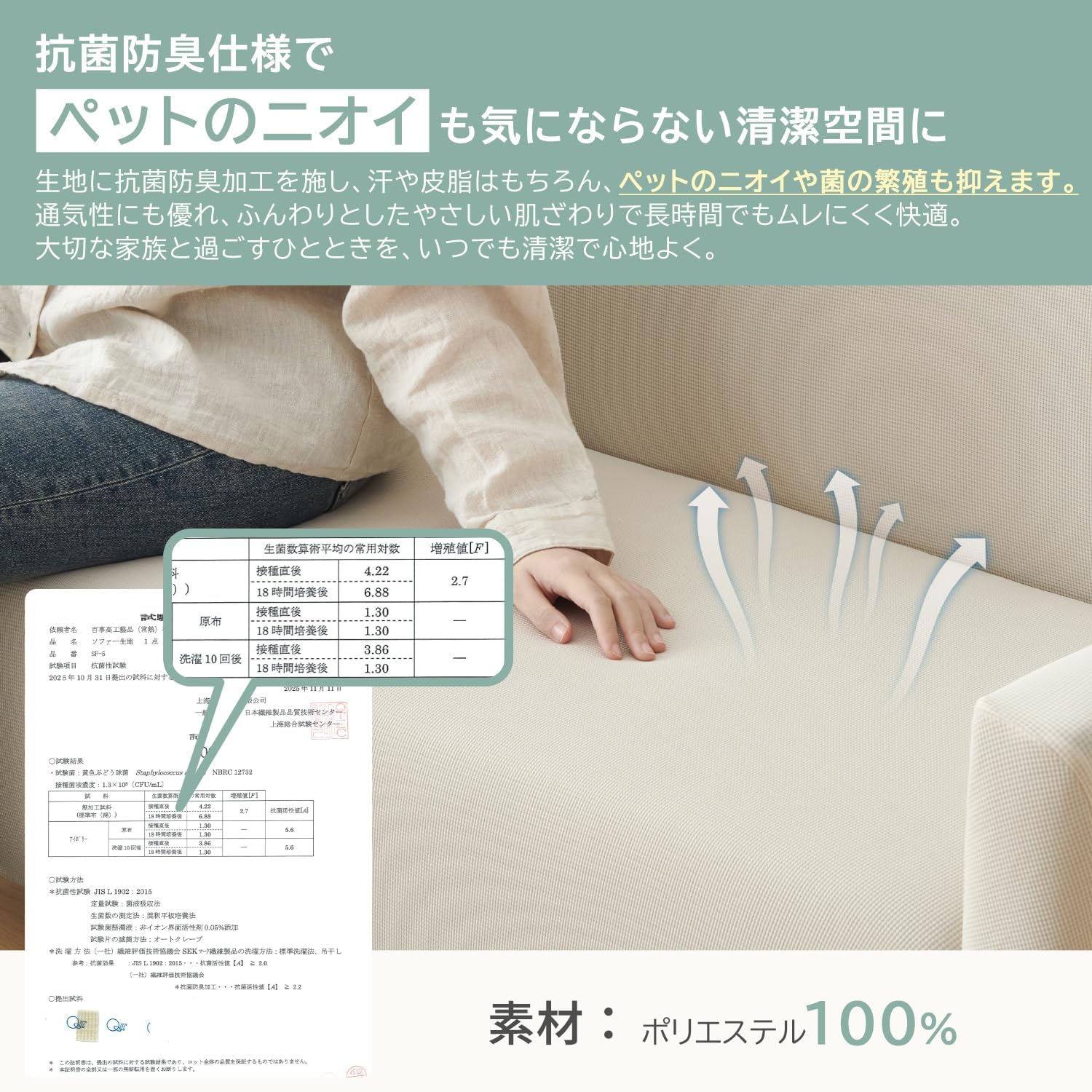 Detalle de クモリ HFGSFTPET-IV-3 3人掛けソファカバー ペット対応・撥水加工・アイボリー