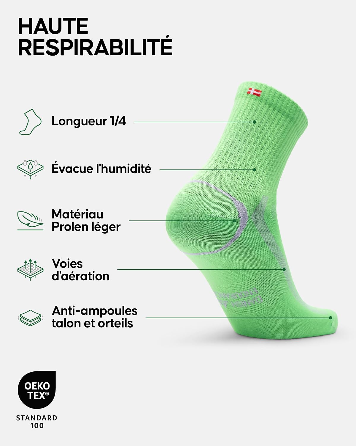 Thumbnail 1 de DANISH ENDURANCE Chaussettes de course ajustement précis (lot de 3 ou 5) – fines, respirantes et unisex