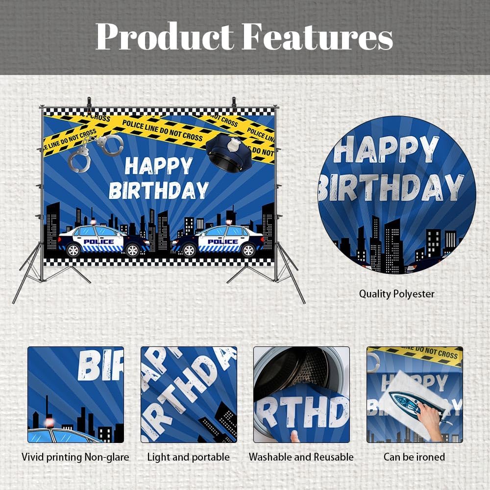 Thumbnail 5 de MEHOFOND Police Line Birthday Backdrop 7x5ft 🎉