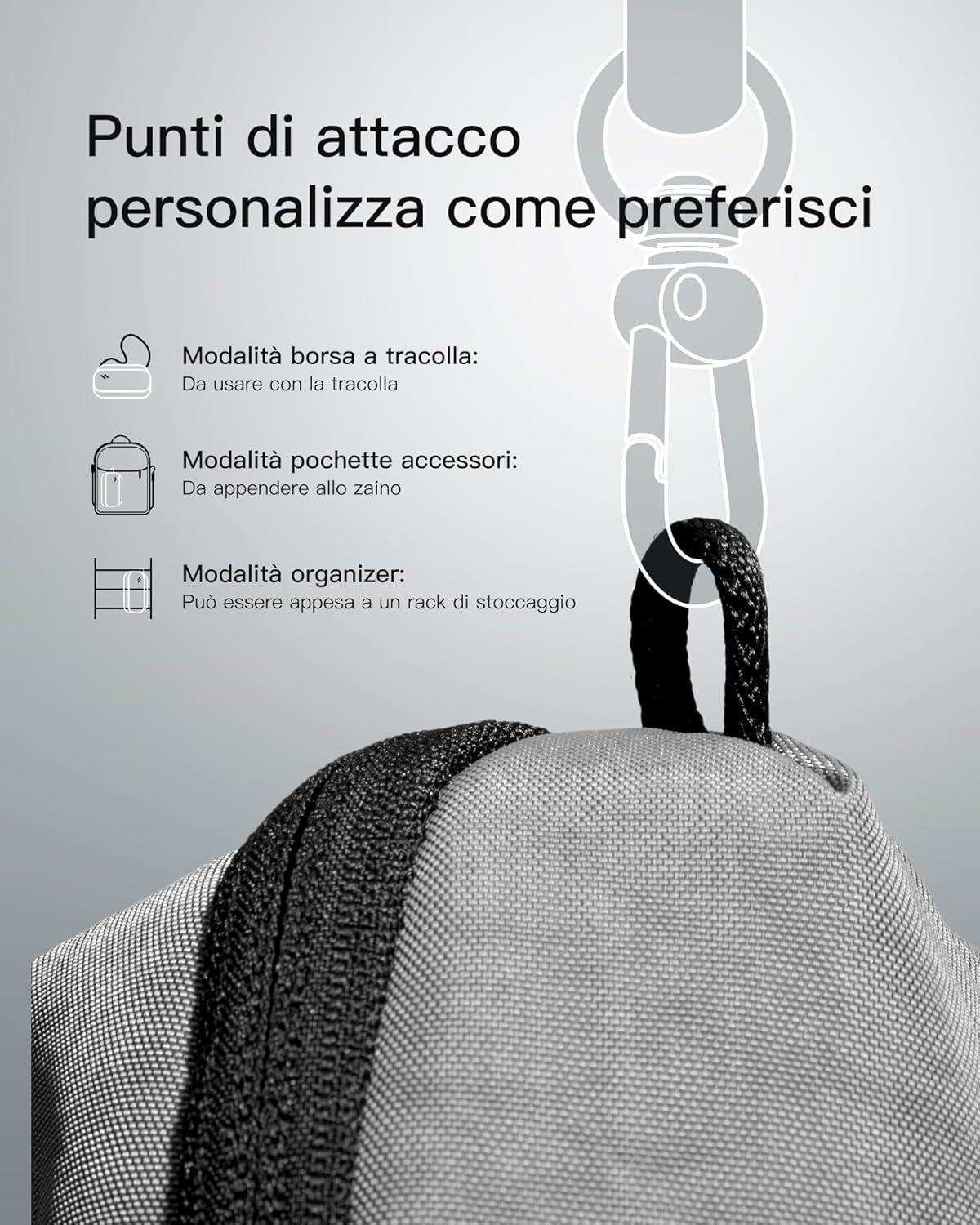 Detalle 2 de Inateck Organizer Elettronico Portatile grigio da viaggio per cavi, power bank e hub