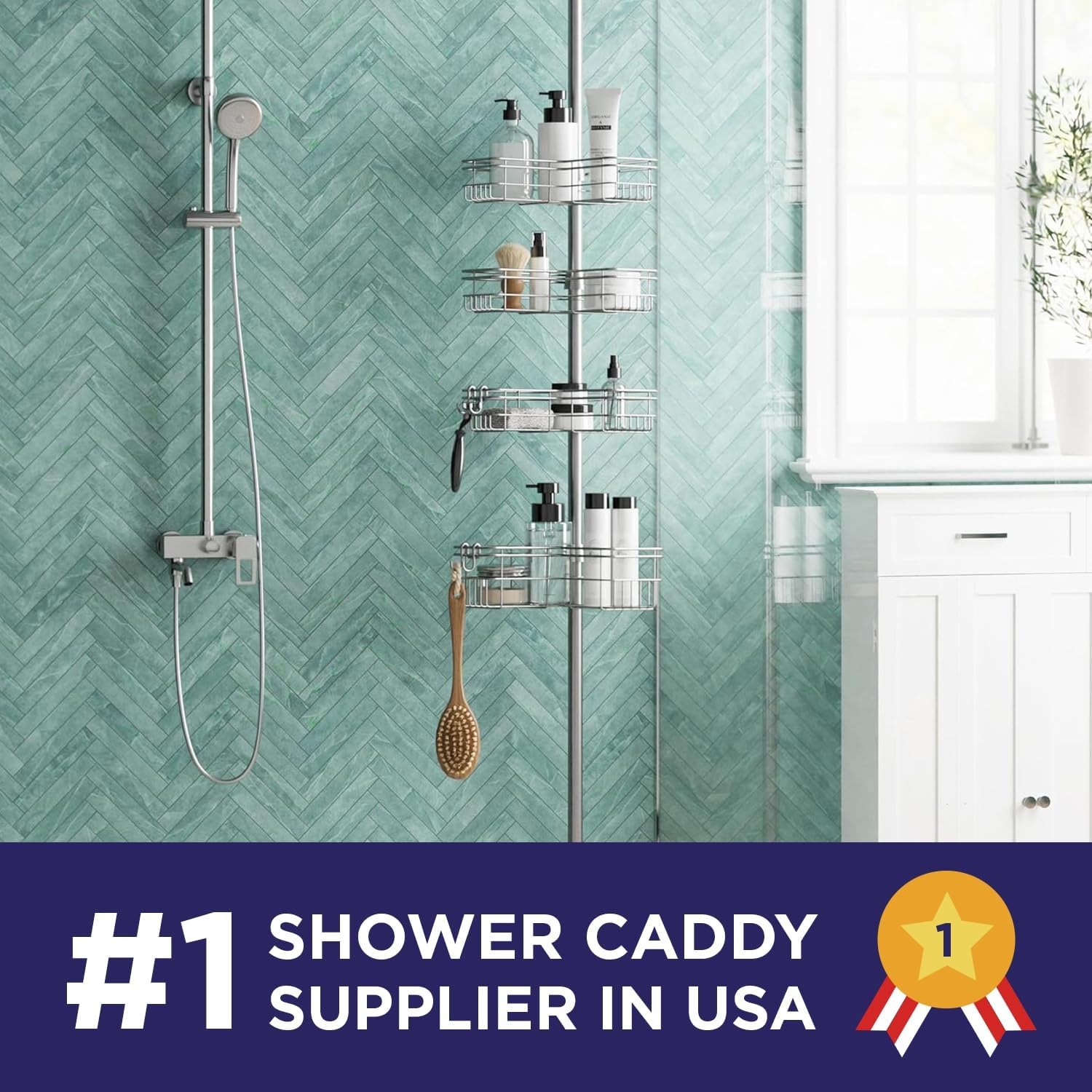 Thumbnail 1 de Zenna Home Tension Pole Shower Caddy Corner Organizer: Adjustable, Rust-Resistant Bathroom Storage