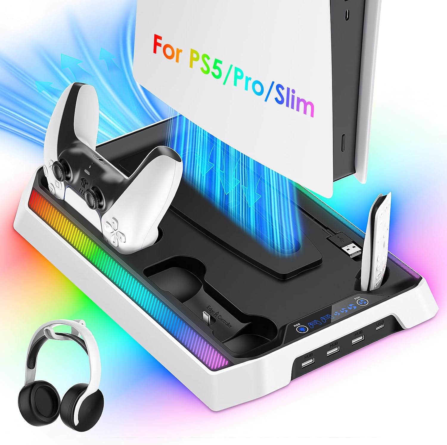 Detalle de PS5/Slim/Pro Cooling Station with RGB Controller Charger